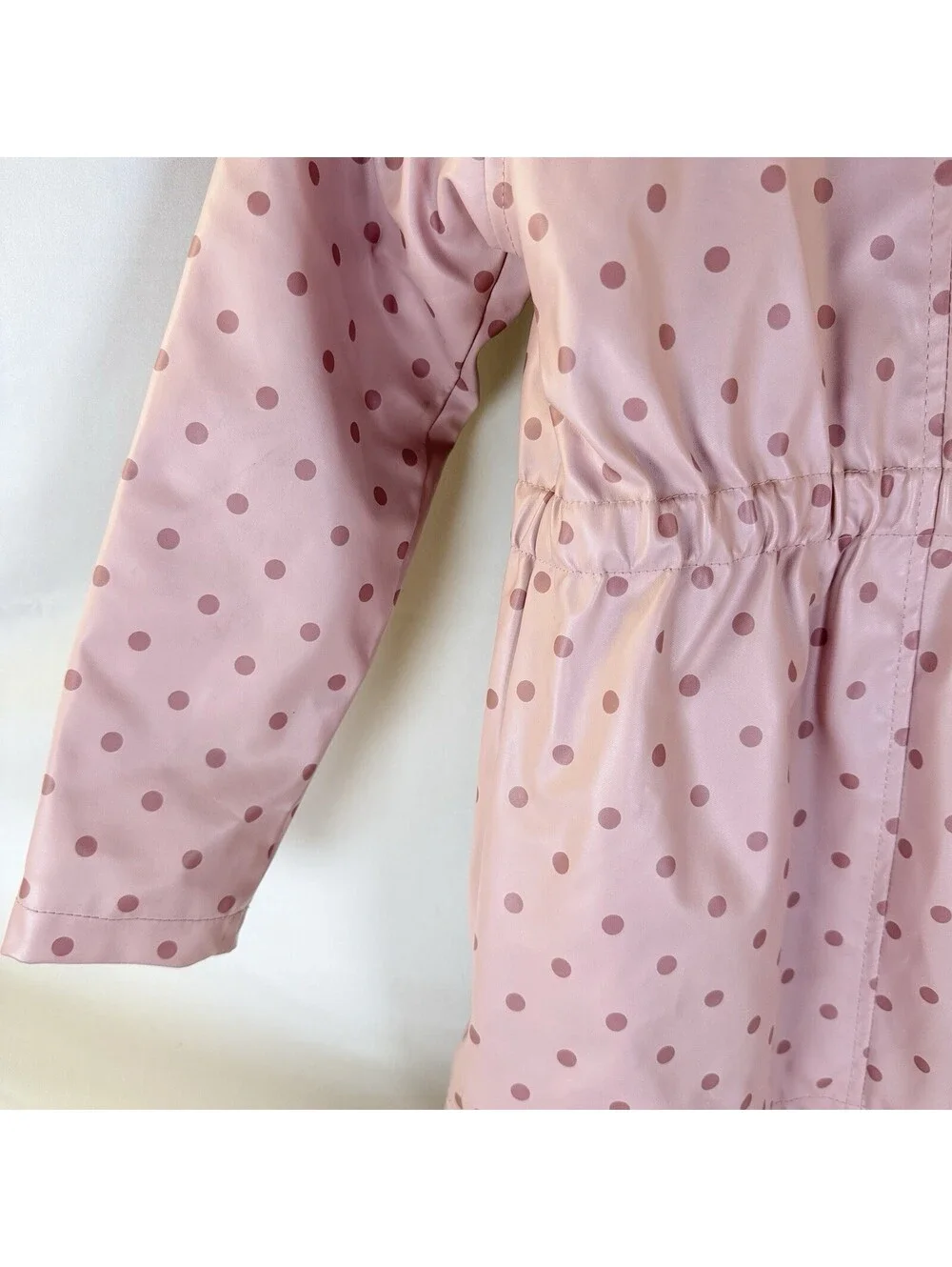 C & C California Girls Pink Rain Jacket Hooded Coat Polka Dot Faux Fur Lined 5